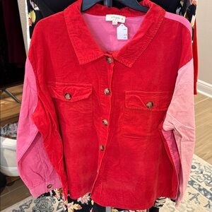 Umgee Pink/red Corduroy Top